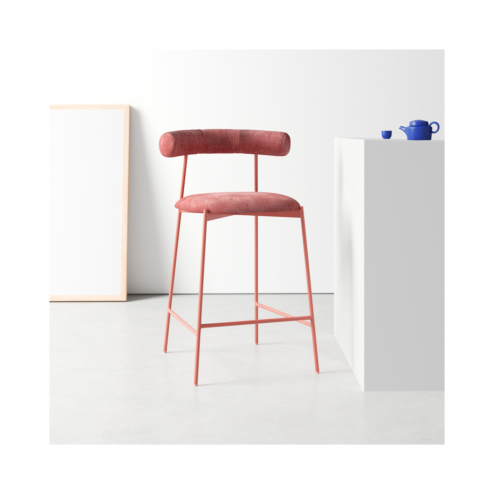 Geraldina Velvet Bar & Counter Stool, Counter Stool (25.4” Seat Height), Mauve