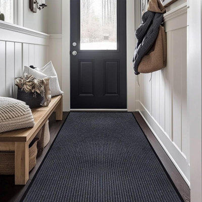 Tapis d'entrée robuste pour intérieur et extérieur, surface ultra-absorbante retenant la saleté, envers en caoutchouc antidérapant, tapis discret pour porte d'entrée, garage et usage commercial, gris