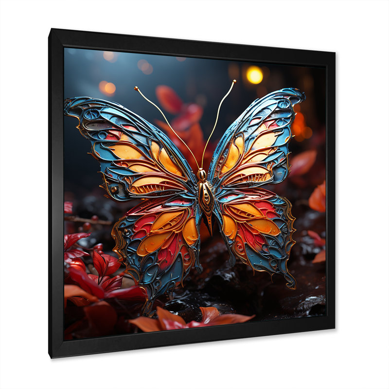 «Butterfly Fantasy Flight I», reproduction d'art sur toile, Cadre simple noir, H 16 po x l 16 po x P 1 po