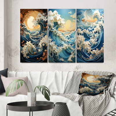 «Teal Kinetic Waves», 3 pièces sur toile