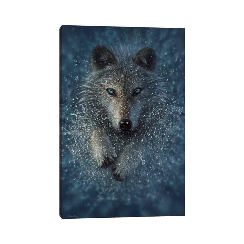 Running Wolf Splash - Vertical by Collin Bogle - Wrapped Canvas Gallery-Wrapped Canvas Giclée, 20.32 cm H x 30.48 cm W
