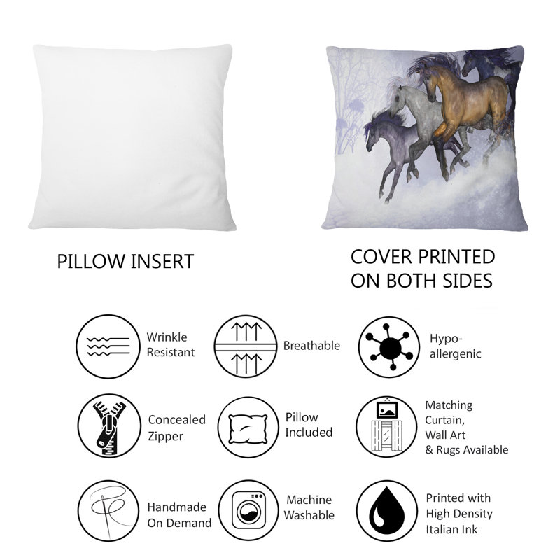 Coussin décoratif à motif galop «Horses In The Winter»