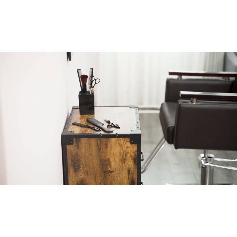 Industrial Brown Rolling Salon Cart with Iron Frame and Drawers
