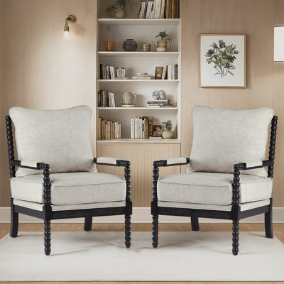 Ocelia Elegant 25.5" Wide Spindle Leg Accent Chair With Cushioned Back And Seat