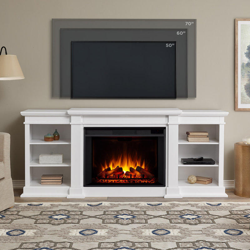 White Grand Electric Fireplace TV Stand with Adjustable Shelves