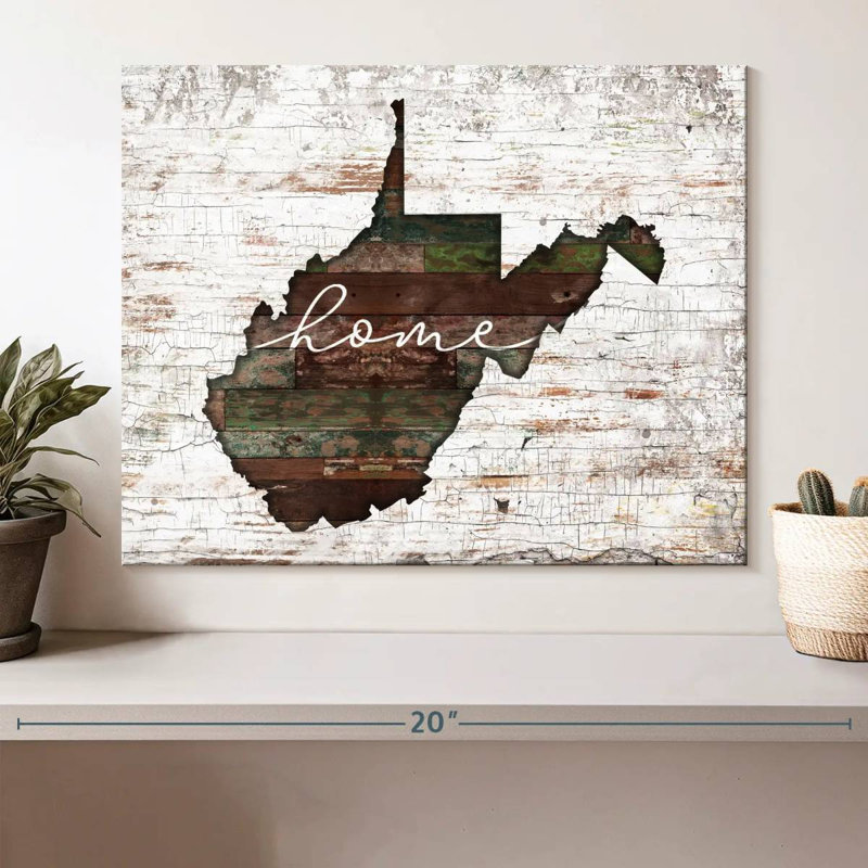West Virginia Home Map, H 12 po x l 15 po x P 1,25 po