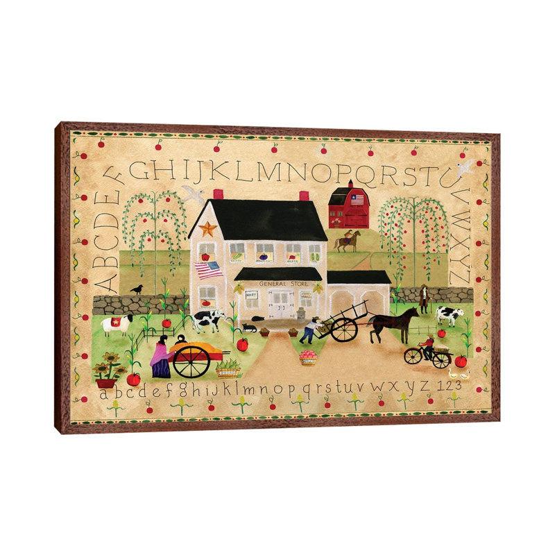 American General Store Sampler 1 Piece Painting on Canvas, 45.72cm H x 66.04cm W x 3.81cm D, Classic Brown Wood Framed