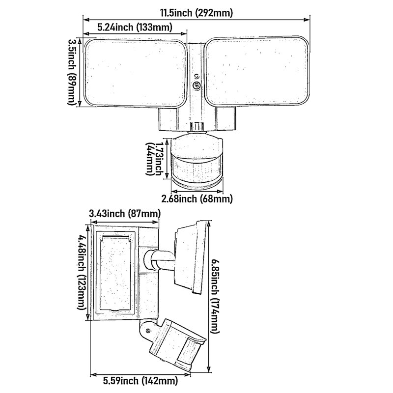 Led Flood Security Light With Gfci Outlets& Motion Sensor, Dusk To Dawn, 5000k Daylight, Bronze