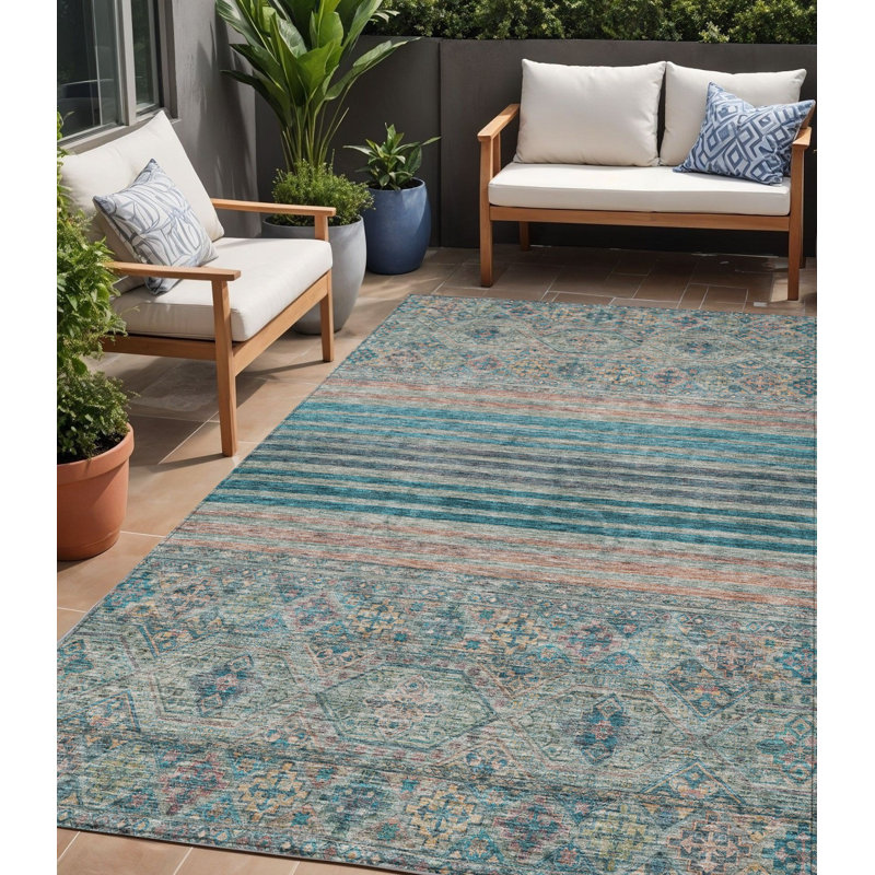 Tapis bleu sarcelle lavable intérieur / extérieur 5 pi x 8 pi bleu sarcelle