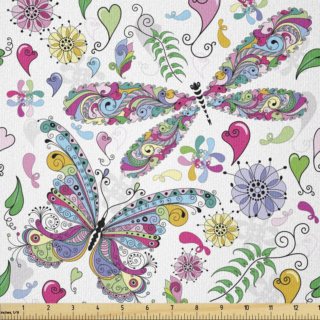 Stoff als Meterware, Paisley Dragonfly, Schmetterling, Mehrfarbig