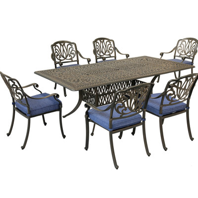 Table de salle à manger d'extérieur longue de 84,25 po avec coussins confortables - structure en aluminium, jardin moderne à utiliser