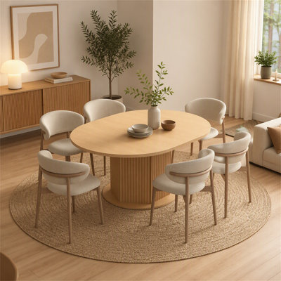Table de salle à manger ronde pour 4 à 6 personnes, table de cuisine avec base à texture bosselée, table de salle à manger en bois pour les réunions de famille