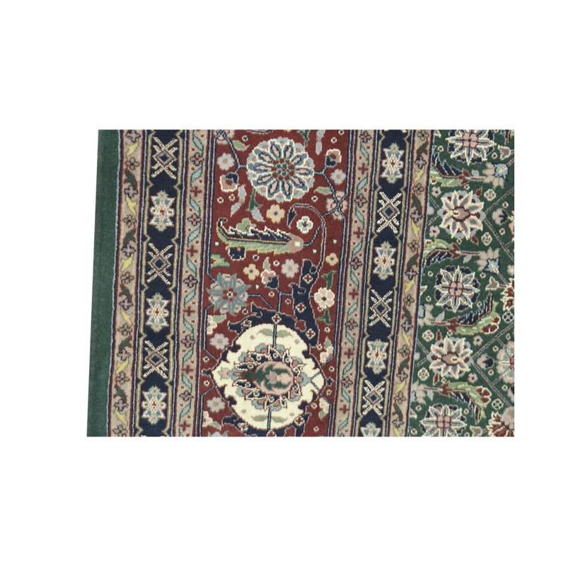Hand-Knotted High-Quality Green and Navy Area Rug