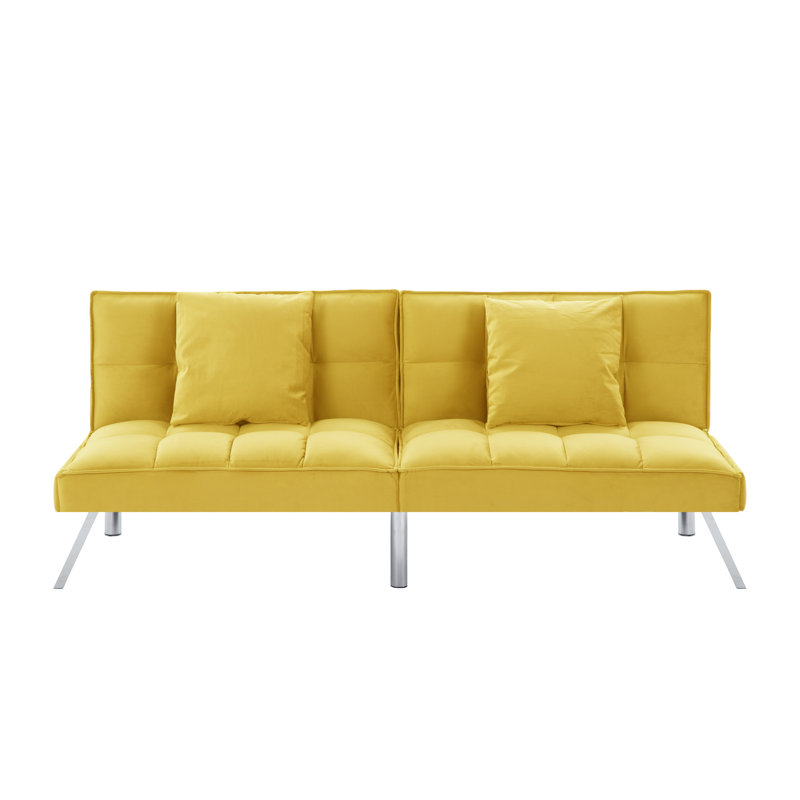 73'' Tufted Convertible Sleeper Futon Sofa, Yellow