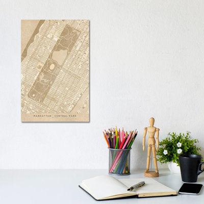 Vintage Sepia New York Central Park Map by Blursbyai - Gallery-Wrapped Canvas Giclée on Canvas