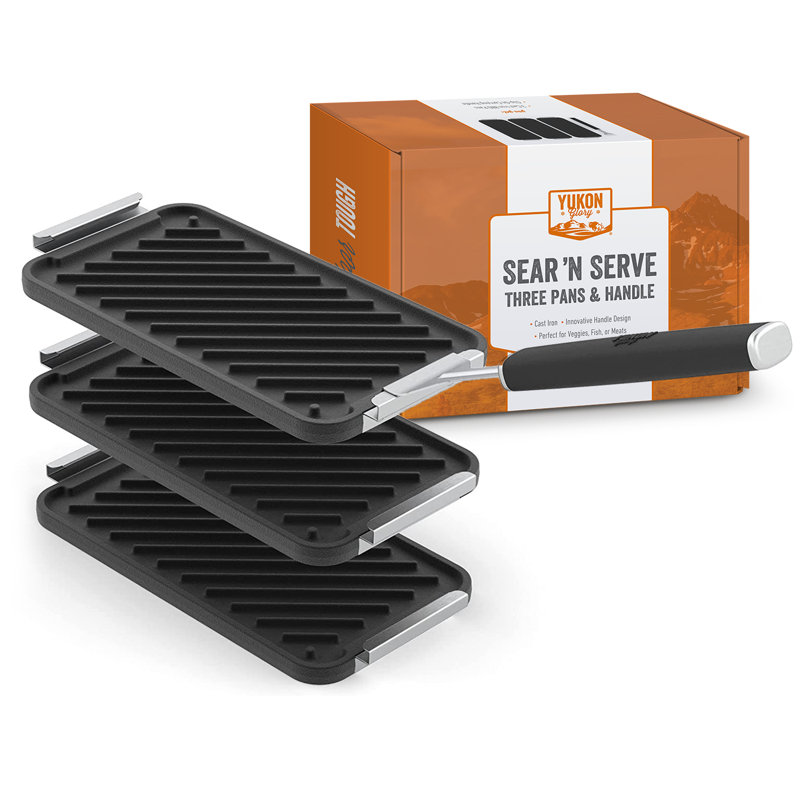 Yukon Glory 3-Piece Black Cast Iron Grill Pan Set with Handle