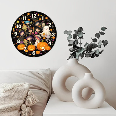 Halloween witches pumpkins clock