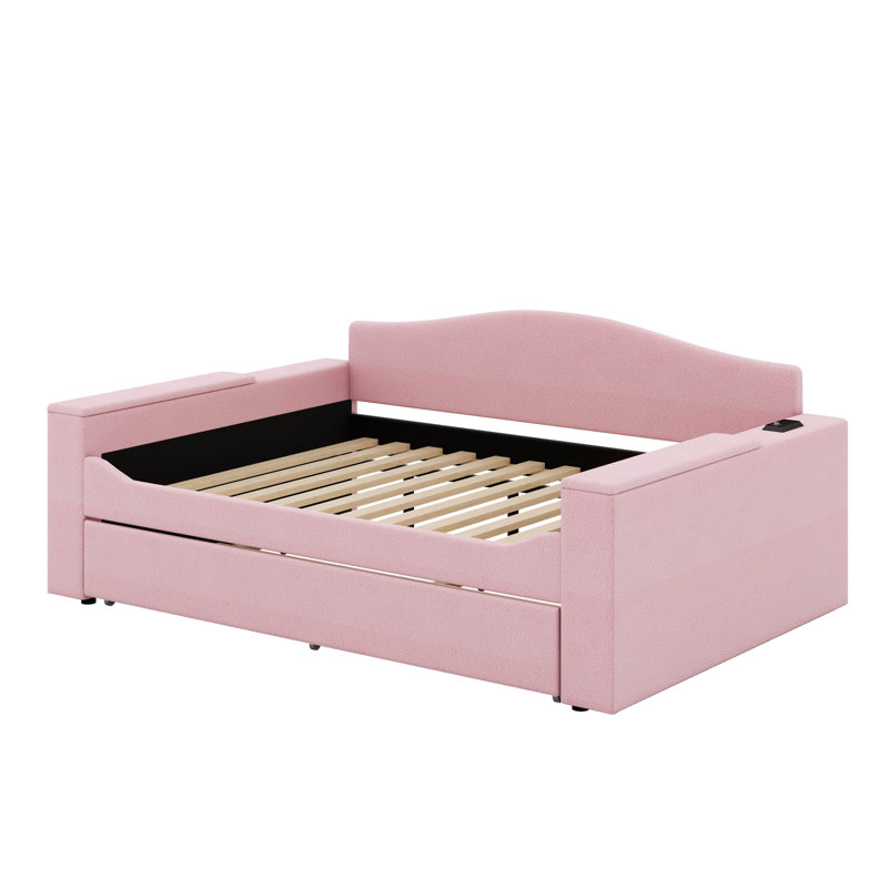 Lit de jour double rembourré avec couchette et dernier système audio Bluetooth, Rose