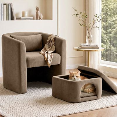 Fauteuil d'appoint rembourré en tonneau avec repose-pieds pour animal de compagnie