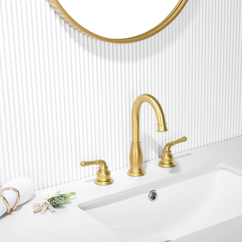 Widespread 2-handle Bathroom Faucet with Drain Assembly, Brushed Gold