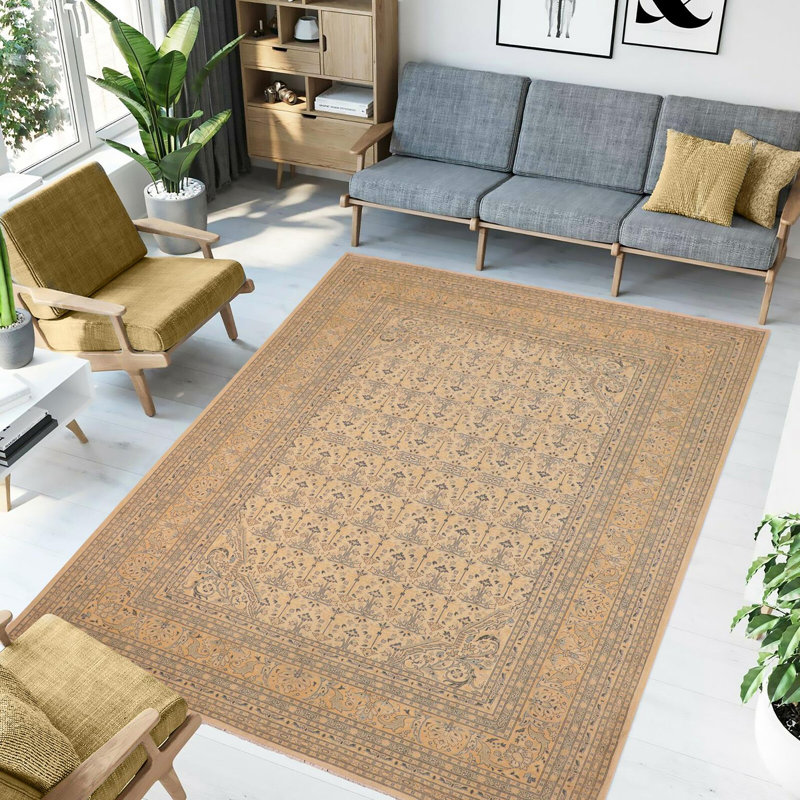 Tapis oriental rectangulaire en laine ivoire / gris 10 pi 1 po x 13 pi 11 po Fien