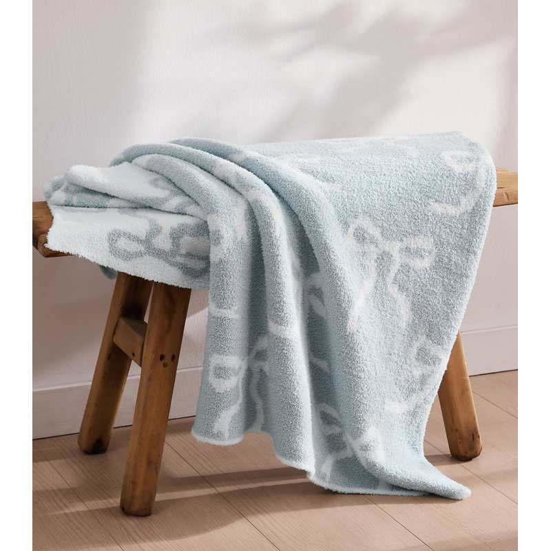 Truly Soft Cozy Bows Reversible Throw, White/Blue