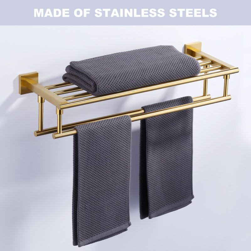 24-Inch Brushed Gold Stainless Steel Wall Mounted Double Towel Rack