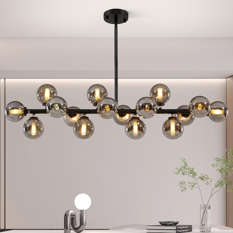Lustre à lumières linéaires, plafonnier spoutnik moderne avec hauteur réglable et abat-jour en verre à intensité variable pour la salle à manger, le bureau et le design Mid-Century