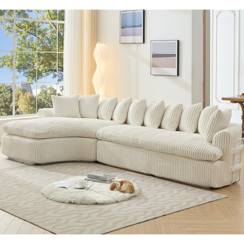 Grand canapé modulaire 127 po, Velours côtelé beige, 21 po H x 29 po P