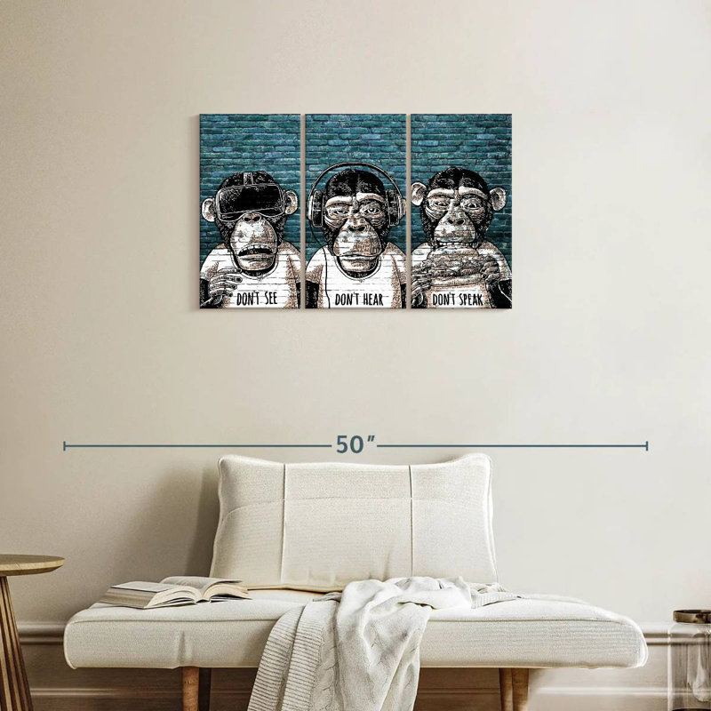 " Three Monkeys " 3 Piece Art Print, 20" H x 33" W x 1.25"