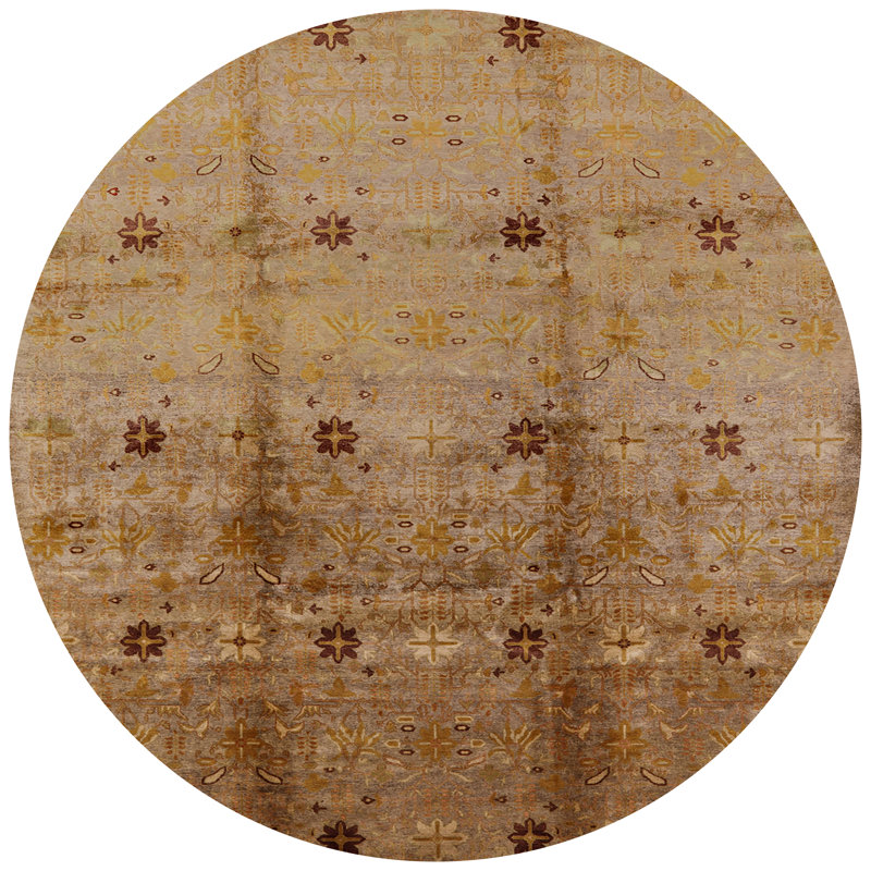 Tapis oriental brun / jaune, Rond 7 pi