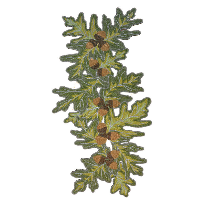 Handcrafted Green and Brown Acorn Beaded Table Runner