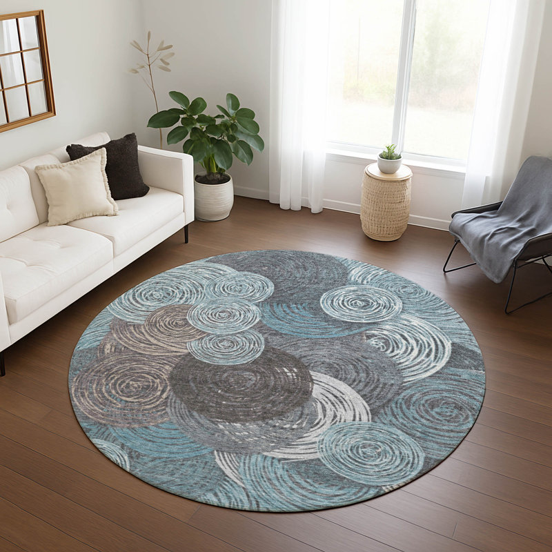 Machine Washable Indoor/Outdoor Hovey ACN2267 Geometric Rug, Round 8'