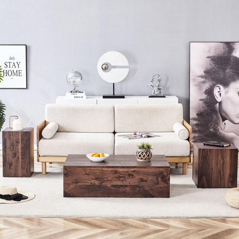 Table basse simple en noyer - espace de travail productif avec grain de bois confortable et pratique