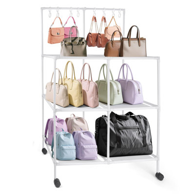 Floor-Standing 3-Tier Purse Organizer(White)