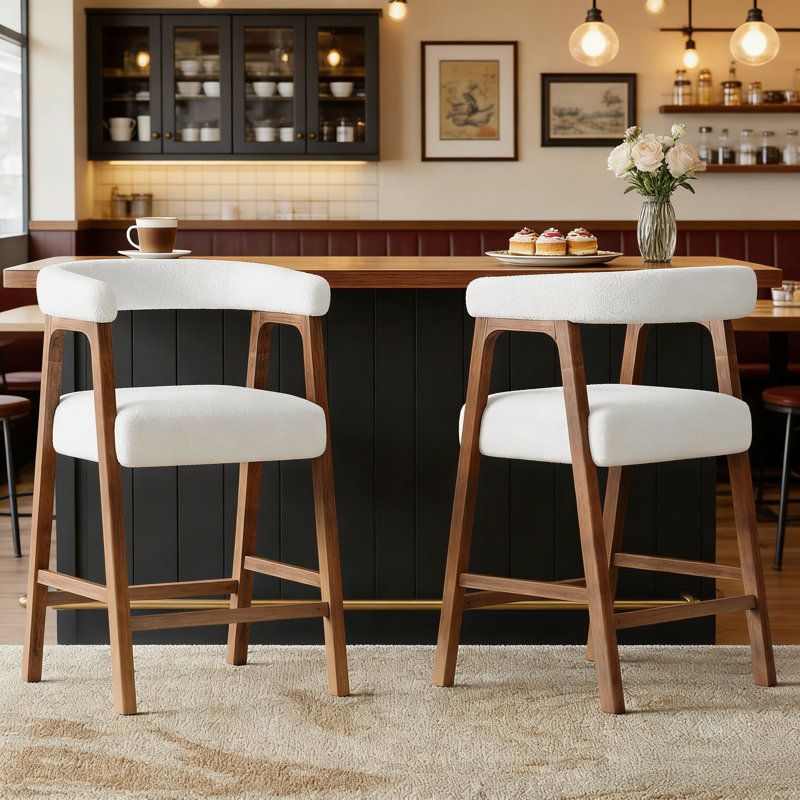 26'' Seat Height Bar Stools With Back, Comfortable Counter Stools For Kitchen Island/Dining Room, Set Of 2, Noyer