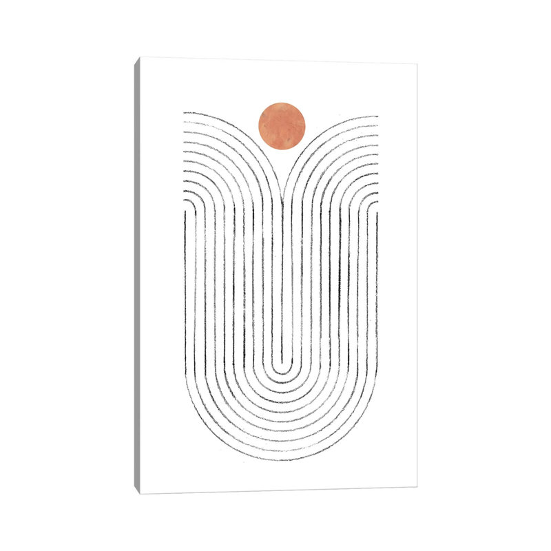 Abstract Curved Lines And Terracotta Sun - Print on Canvas, 66.04cm H x 45.72cm W x 3.81cm D, Wrapped Canvas