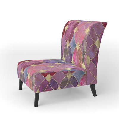 Fauteuil de chambre à accoudoirs en velours rose et doré