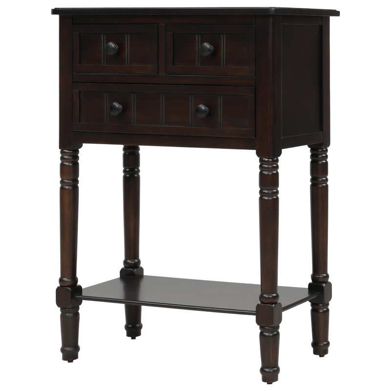 Console étroite, canapé mince avec trois tiroirs de rangement et une tablette inférieure pour le salon, assemblage facile (espresso)