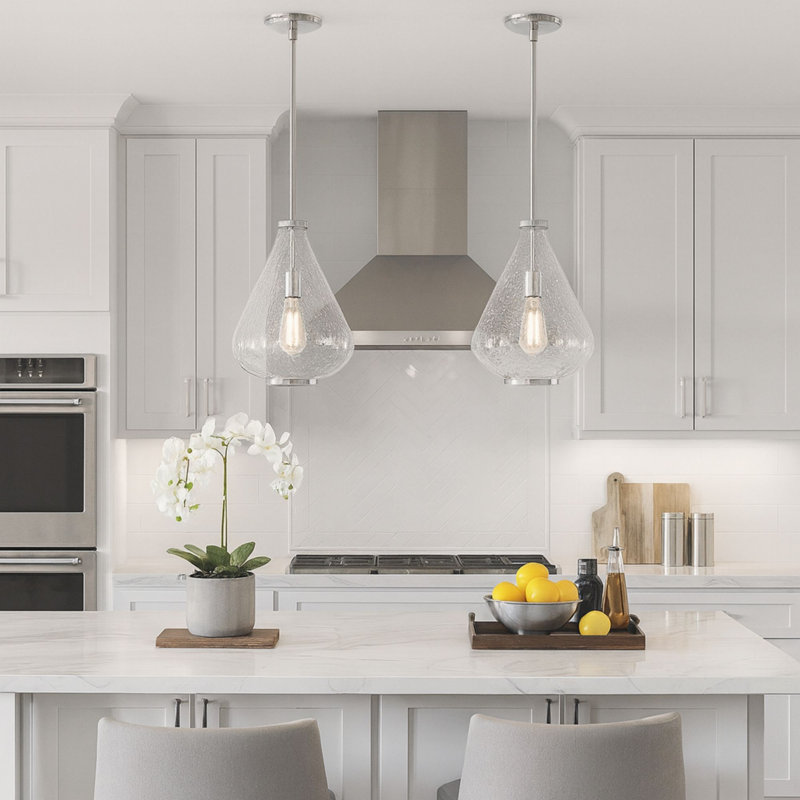 Luminaire suspendu 1 lumière de 9,75 po Kostner, Nickel brossé, Bulle transparente