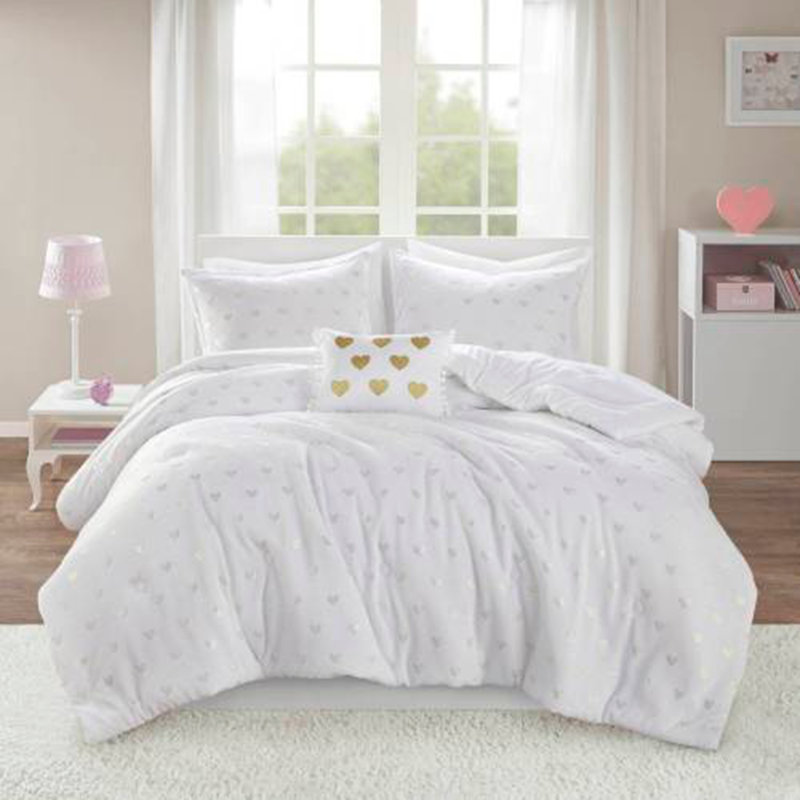 Ensemble d'édredon en peluche imprimé blanc avec coussin décoratif, Édredon pour lit simple + 2 pièces supplémentai