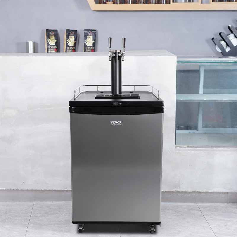VEVOR 5.7 Cubic Feet Silver Dual Tap Freestanding Kegerator with Adjustable Temperature