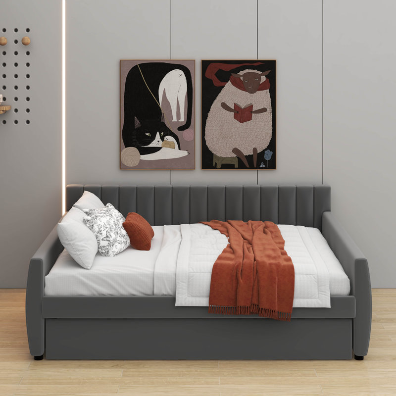 Lit de jour double avec lit gigogne, gris