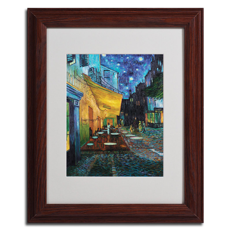 "café terrace" par vincent van gogh, reproduction d’art sur toile, H 14 po x l 11 po x P 0,5 po, Brun - Biseautée