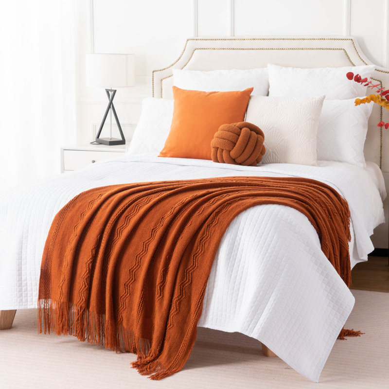 Throw Blanket For Couch, Solid Throw Blanket For Home Decor, Knit Throw Blankets For Bed, 50"X60", Caramel