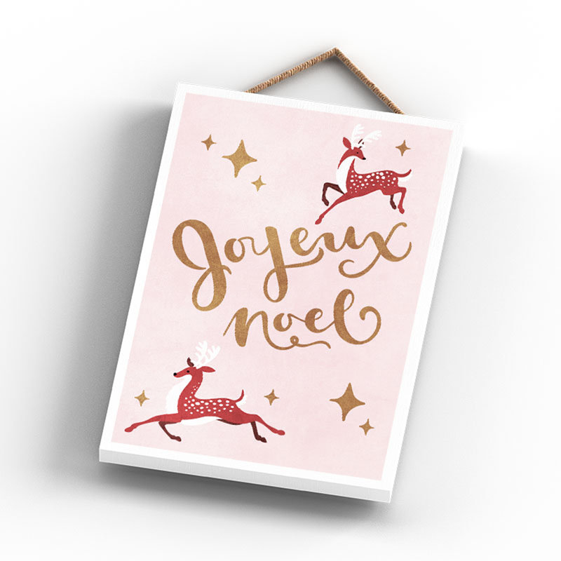 Xmas Joyeux Noel Wooden Plaque, 18.5cm H x 12cm W x 0.9cm D