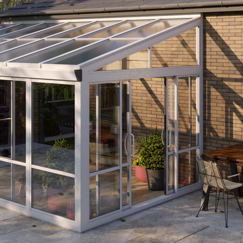 16' Wide Real Glass Sunroom Greenhouse Patio Addition – Tempered Glass & Aluminum Frame, White