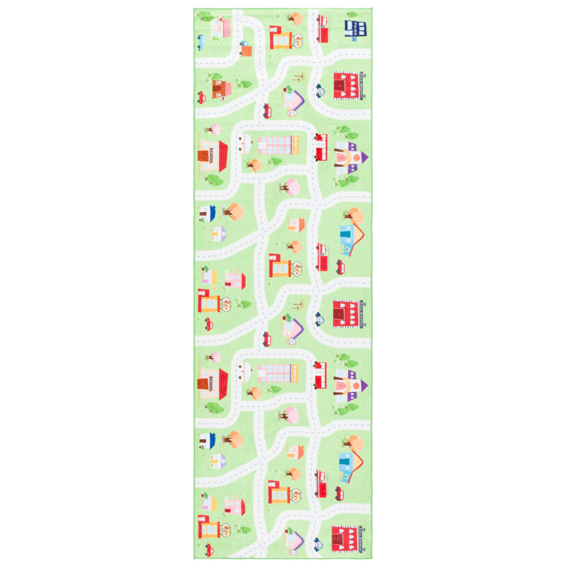 Tapis vert clair pour enfants 100 pouces Janosh Monica, Tapis de couloir 2 pi 6 po x 8 pi