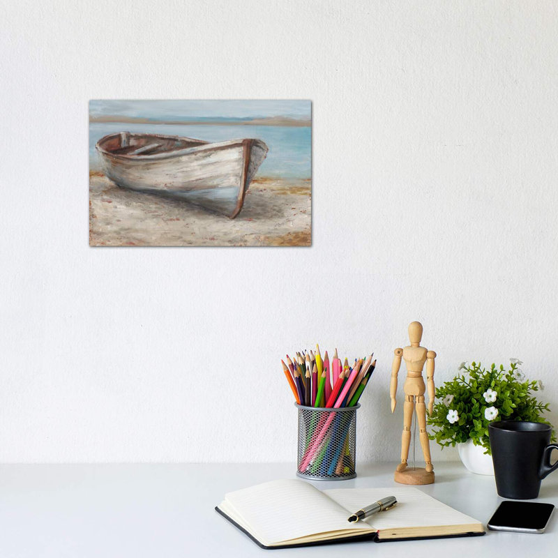 «Whitewashed Boat I» par Ethan Harper - reproduction imprimée, Toile tendue, H 18 po x l 26 po x P 1,5 po
