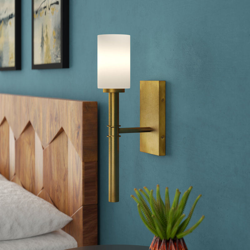 Margeaux Medium Single Light Wall Sconce with Etched Opal Glass Shade, Vintage Brass